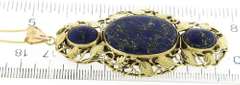 Lovely Large Lapis w Leaf Border Yellow Gold Necklace