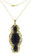 Lovely Large Lapis w Leaf Border Yellow Gold Necklace
