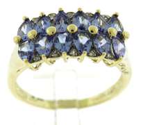 Fantastic 14kt YG Double Row Pear Cut Tanzanite & Diamond Accent Ring