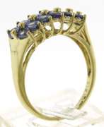 Fantastic 14kt YG Double Row Pear Cut Tanzanite & Diamond Accent Ring