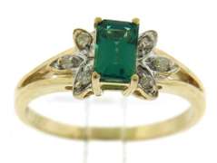Exquisite Synthetic Emerald & Starburst Diamond Accent Ring