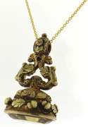 Ornately Detailed Vintage 12kt YG Faceted Yellow Quartz Fob Charm Necklace