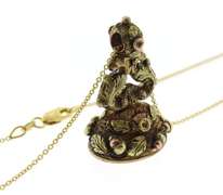 Ornately Detailed Vintage 12kt YG Faceted Yellow Quartz Fob Charm Necklace