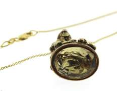Ornately Detailed Vintage 12kt YG Faceted Yellow Quartz Fob Charm Necklace
