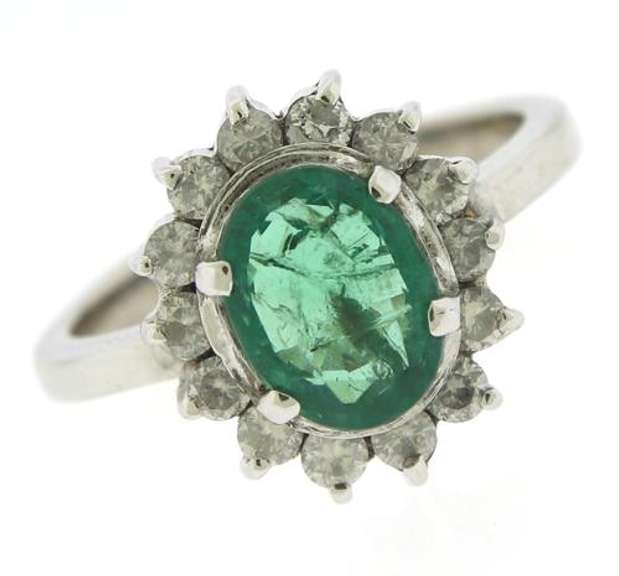 Amazing White Gold Emerald w Diamond Halo Ring