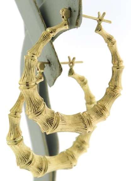 Popular Yellow Gold Bamboo Hoop Earrings