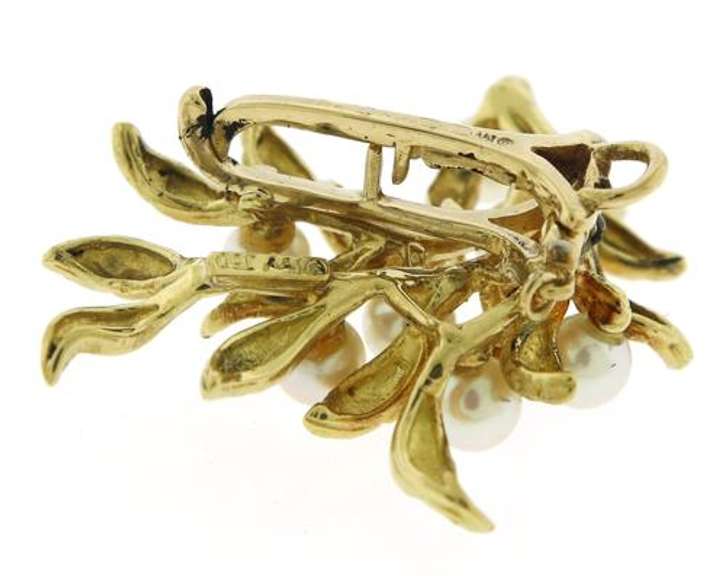 Vintage Yellow Gold Pearl & Textured Leaf Clip