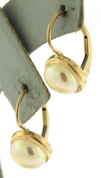 Fresh Water Pearl Yellow Gold Lever Back Earrings