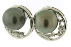 11 MM Gray Tahitian Pearl Earrings with Diamonds