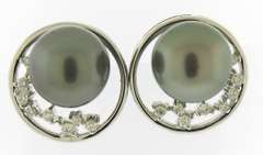 11 MM Gray Tahitian Pearl Earrings with Diamonds