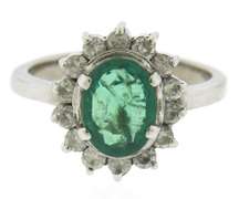 Amazing White Gold Emerald w Diamond Halo Ring