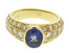 Oval Blue Sapphire and Diamond Yellow Gold Ring