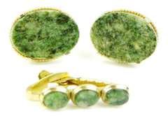 Superb Vintage Jade Cuff Links & Tie Bar