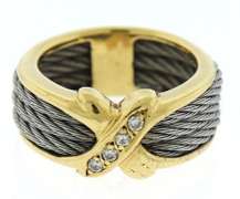 Trendy 18kt Yellow Gold & Silver "X" Cable Diamond Ring