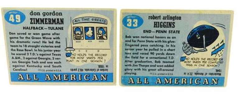 2 Topps 1956 All-American College Football Cards