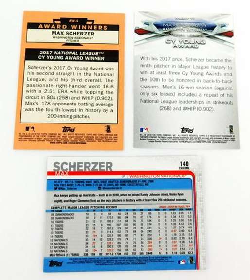 3 Max Scherzer Topps Baseball Cards