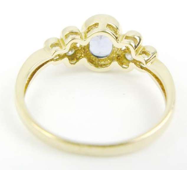 Bezel Set Tanzanite & Diamonds 10K Gold Ring, 7