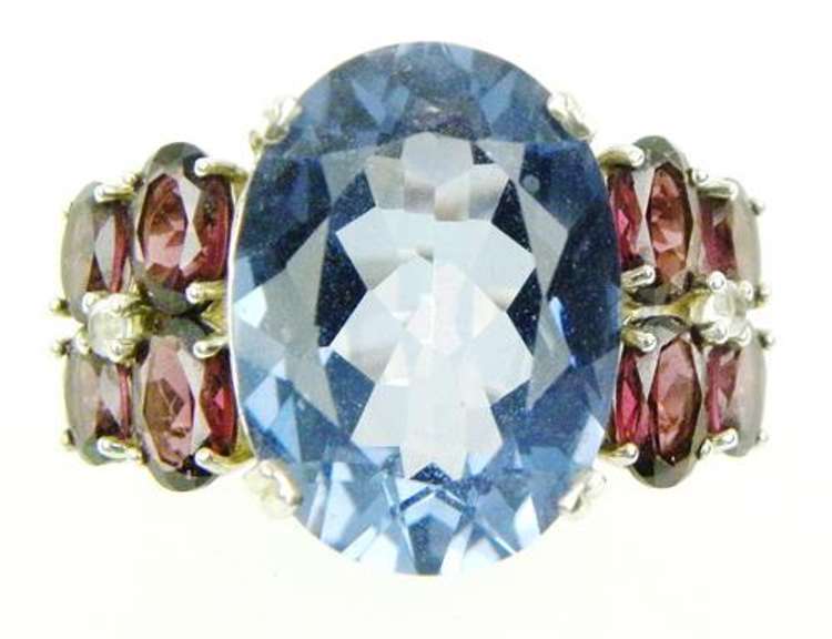 Big Sterling Ring with Vivid Iolite & Tourmalines, 9