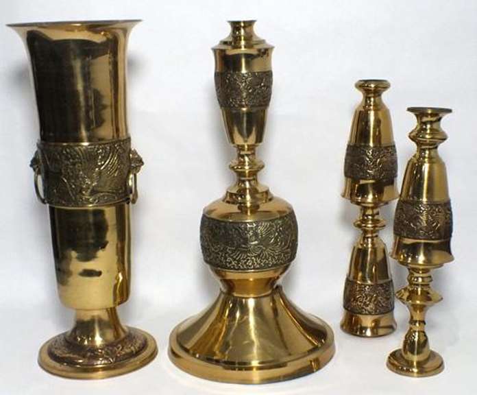 Vintage Brass Collection of One big vase and 3 candlesticks
