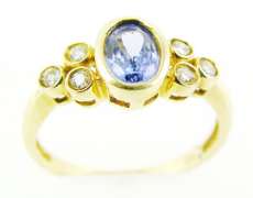 Bezel Set Tanzanite & Diamonds 10K Gold Ring, 7