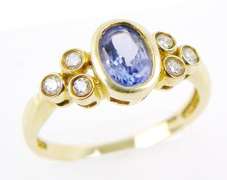 Bezel Set Tanzanite & Diamonds 10K Gold Ring, 7