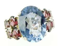 Big Sterling Ring with Vivid Iolite & Tourmalines, 9