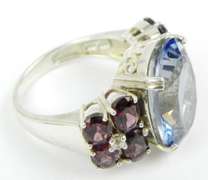 Big Sterling Ring with Vivid Iolite & Tourmalines, 9