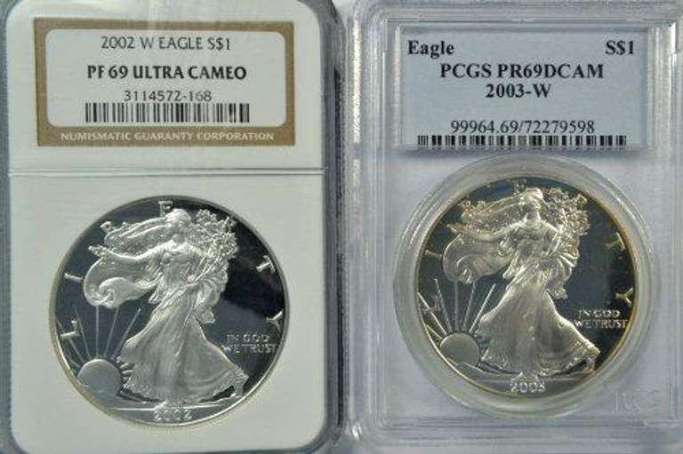 Super PRF69 2002-W (NGC) & 2003-W (PCGS) Silver Eagles