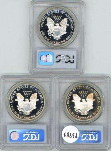 3 PCGS PR69DCAM 2004-W $1 Silver Eagle coins
