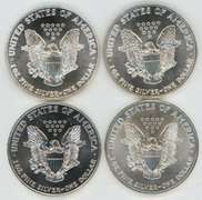 4 Better date Superb Gem BU $1 Silver Eagles 1986-1997
