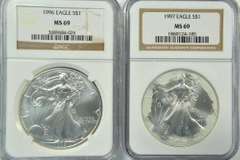 Key dates Superb Gem BU 1996 & 1997 $1 Eagles. NGC MS69