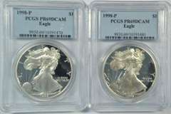 2 PCGS PR69DCAM 1998-P $1 Silver Eagle coins