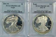 2001-W & 2002-W Gem Proof Silver Eagles. NGC PF69 UC