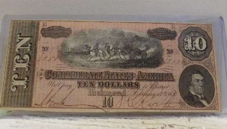 1864 Confederate $10.00 bill.   Nice strong color.