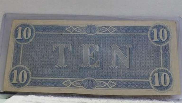 1864 Confederate $10.00 bill.   Nice strong color.