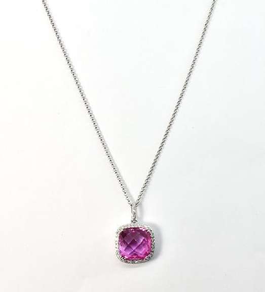 Striking Pink Sapphire & Diamond 14K WG Necklace
