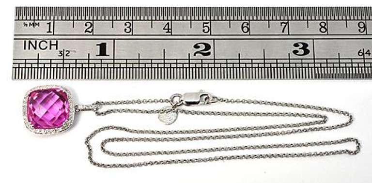 Striking Pink Sapphire & Diamond 14K WG Necklace