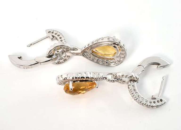 Dazzling Citrine & Diamond Drop Earrings in 14K WG