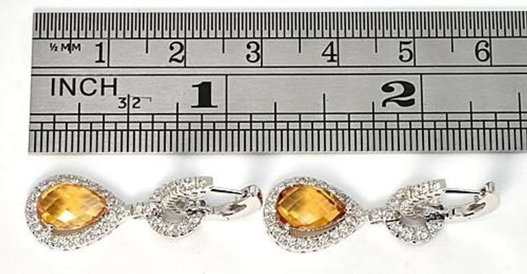 Dazzling Citrine & Diamond Drop Earrings in 14K WG