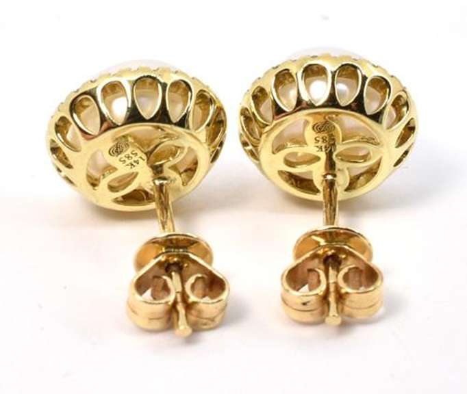 Regal Pearl & Diamond Earrings in 14K YG