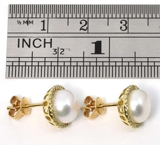 Regal Pearl & Diamond Earrings in 14K YG