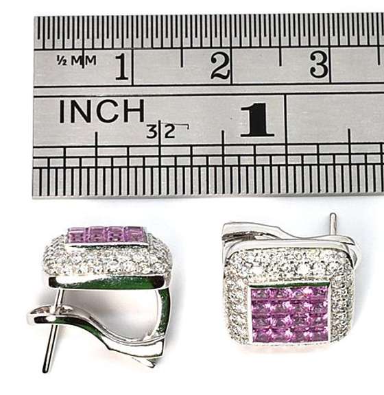 Classy Pink Sapphire & Diamond Earrings in 18K WG