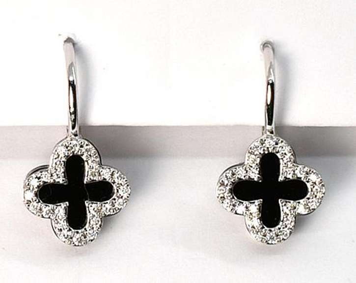 Chic Black Agate & Diamond Earrings in 14K WG