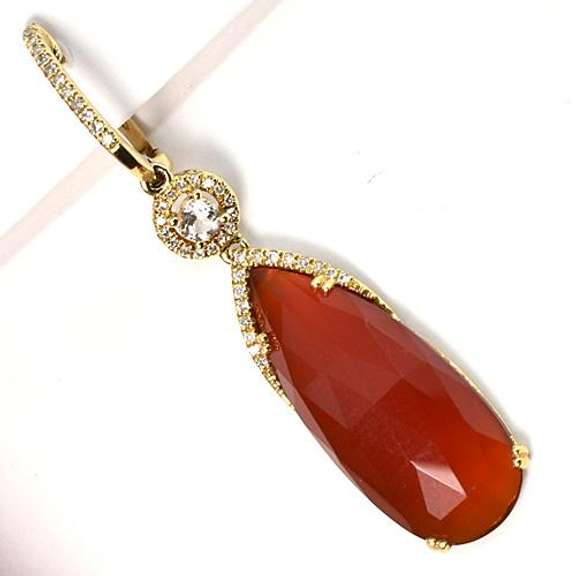 Sexy Red Agate, Diamond, & Zircon 14K YG Earrings