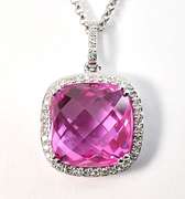 Striking Pink Sapphire & Diamond 14K WG Necklace