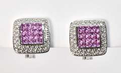 Classy Pink Sapphire & Diamond Earrings in 18K WG