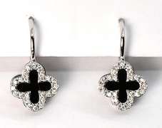 Chic Black Agate & Diamond Earrings in 14K WG