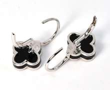 Chic Black Agate & Diamond Earrings in 14K WG