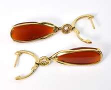 Sexy Red Agate, Diamond, & Zircon 14K YG Earrings