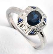 Art Deco Sapphire & Diamond Ring in 18K WG